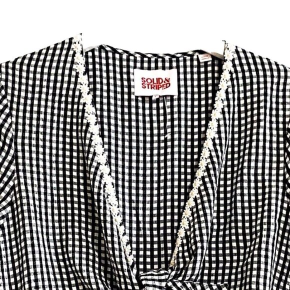 Solid & Striped Gingham Daisy Cut-out Dress Size L, New, Black/White - Picture 12 of 16